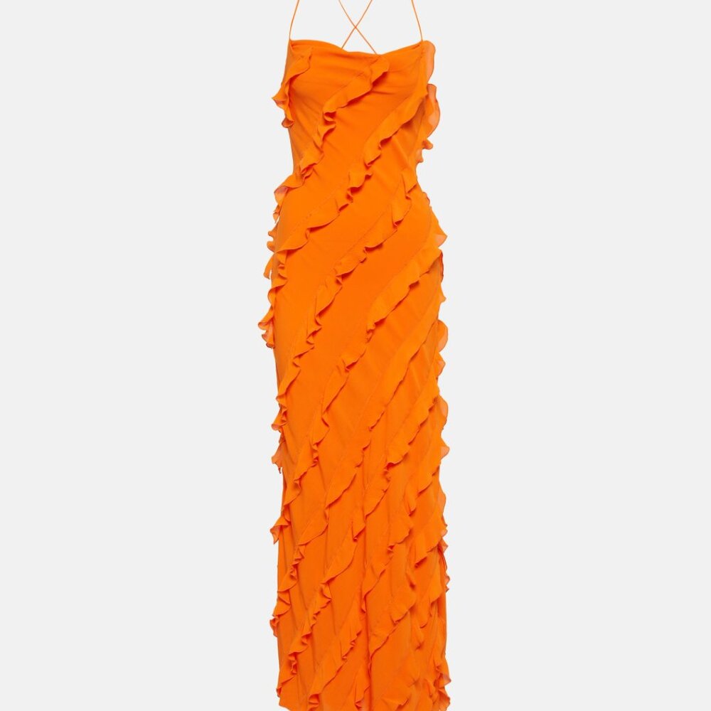 Staud Elvire Ruffle-trimmed Open Back Crepe Maxi Dress